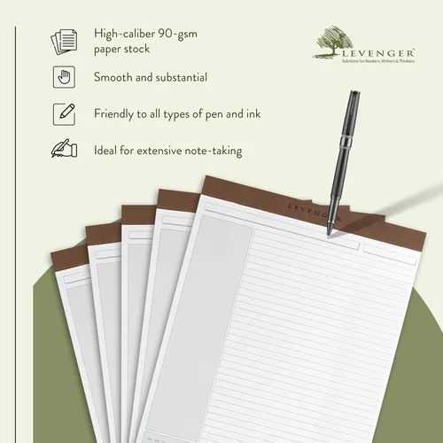 Vista 3 de Levenger Freeleaf - Bloc de notas rayado de anotación sombreada, compatible con sistema de toma de notas Cornell, paquete de 5, color blanco, letra