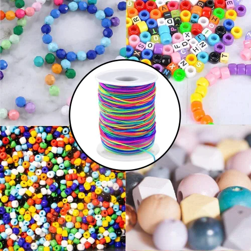 Vista 6 de 1mm Cuerda elástica para pulseras, Cordón elástico arcoíris resistente para hacer joyas, collares, cuentas y manualidades