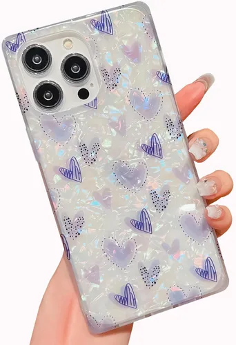 Vista 7 de Funda compatible con iPhone 14 Pro con borde rectangular, bonita funda protectora de lujo con pintura al óleo y flores para mujeres y niñas, funda
