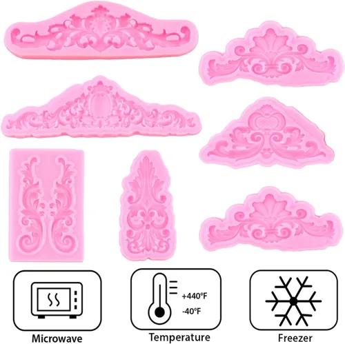 Vista 4 de Mujiang Moldes de silicona de estilo barroco para fondant de encaje, borde de encaje, molde de caramelo para cupcakes, decoración de pasteles, pasta