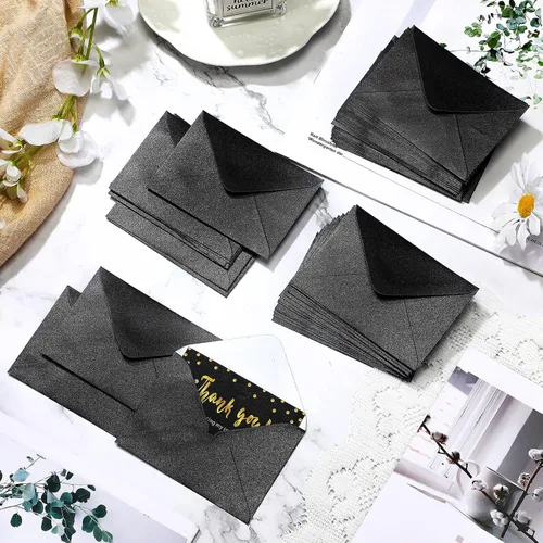 Vista 7 de Yahenda 200 unidades de sobres negros mini para tarjetas de regalo a granel, sobres pequeños de bolsillo para bodas, fundas para tarjetas de regalo