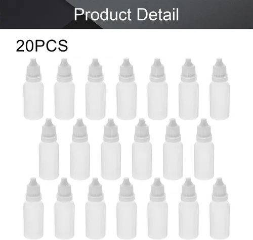 Vista 4 de Othmro Botellas cuentagotas de plástico de ojo de laboratorio de polietileno de 0.5 onzas, 20 piezas, gotero líquido exprimible de 0.0 fl oz, boca