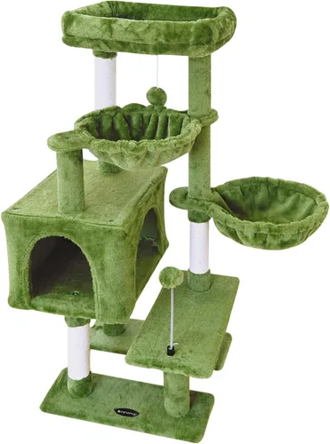 Vista 9 de KIYUMI - Árbol para gatos, torre para gatos, condominio con poste de rascado de sisal para gatos de interior, árbol para gatos con hamaca y juguetes
