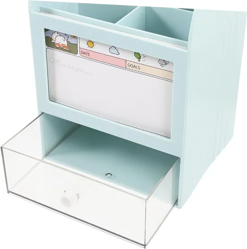 Vista 5 de NOLITOY Organiza tu escritorio, caja de suministros de bolígrafos multisección, color azul, para niños y niñas, estudiantes, profesores, padres