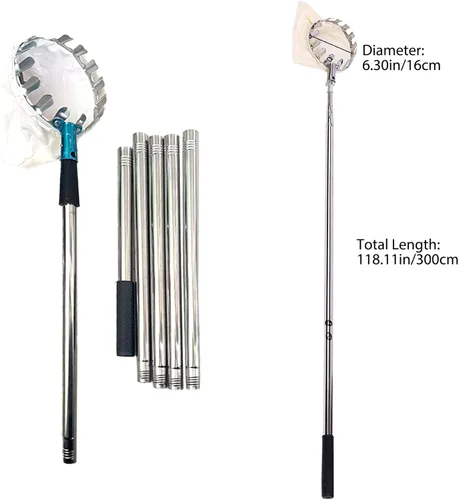 Vista 5 de Recogedor de manzanas de acero inoxidable de 10 pies con mango telescópico, recolector de frutas, herramienta para recoger frutas con poste
