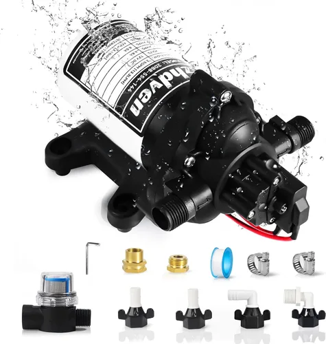 Vista 14 de [Versión mejorada] Bomba de agua dulce de 12V CC para RV, 7GPM 70PSI, bomba de diafragma autocebante de cinco cámaras con interruptor de presión