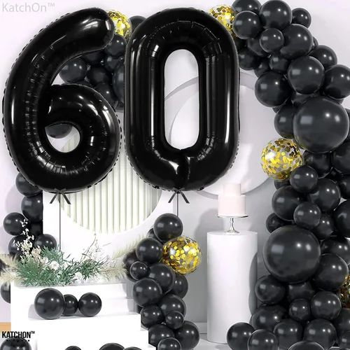 Vista 7 de KatchOn, Globos negros grandes del número 60, 40 pulgadas, globos de aluminio de 60 cumpleaños para decoraciones de cumpleaños, globo 60