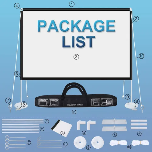 Vista 6 de Pantalla y soporte de proyector de 100 pulgadas, pantalla de proyector portátil 4K HD, pantalla de proyección frontal trasera con bolsa