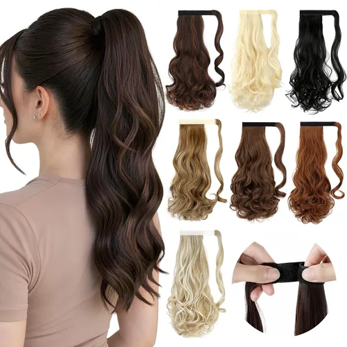 Vista 8 de FELENDY Extensión de cola de caballo, extensiones de cabello largo envolvente de 18 pulgadas, extensiones de cabello ondulado y rizado con clip