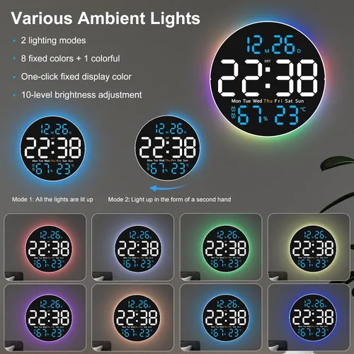 Vista 3 de JoFomp Reloj de pared digital grande de 10 pulgadas con control remoto, pantalla LED, reloj despertador digital enchufable, brillo automático, DST