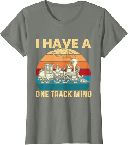 Vista 15 de Camiseta con texto en inglés "I Have A One Track Mind - Trainspotter Model Train Railroad, Negro, S