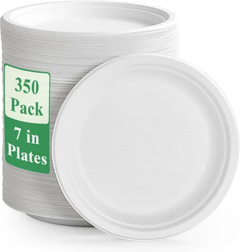Vista 10 de Vplus Paquete de 150 platos de papel desechables compostables de 10 pulgadas, súper fuertes, 100% bagazo, natural, biodegradables, ecológicos