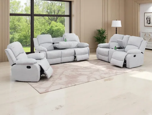 Vista 27 de Sofá reclinable manual moderno, sofá reclinable de cuero de 3 plazas, sofá reclinable de sala de estar, sofá con portavasos y mesa abatible