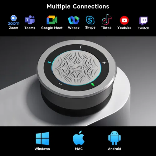 Vista 7 de Horion HM-5U - Altavoz de conferencia y micrófono con IA, altavoz Bluetooth para llamadas de conferencia, 8 micrófonos, 32 kHz, captación de voz