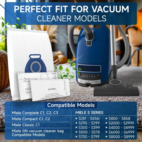 Vista 8 de Paquete de 20 bolsas de aspiradora 3D Airclean GN para Miele Complete C3, Classic C1, Complete C1, Complete C2, S2, S5, S8 Series de aspiradora