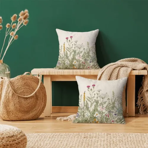 Vista 2 de AEIOAE Juego de 2 fundas de almohada de flores primaverales de 16 x 16 pulgadas, fundas de almohada florales de hojas verdes salvia, hierbas