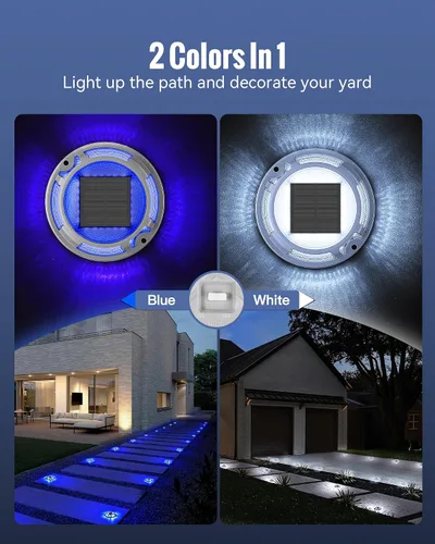 Vista 2 de Luces Solares para Entrada de Vehículos Luces de Muelle Impermeables Paquete de 4, 2 Colores en 1, Luces LED Solares de Cubierta para Exteriores
