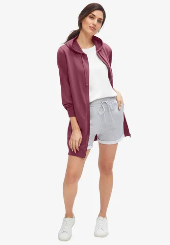 Vista 6 de Ellos Sudadera con capucha larga con cremallera frontal para mujer Terry francés Chaqueta ligera larga de gran