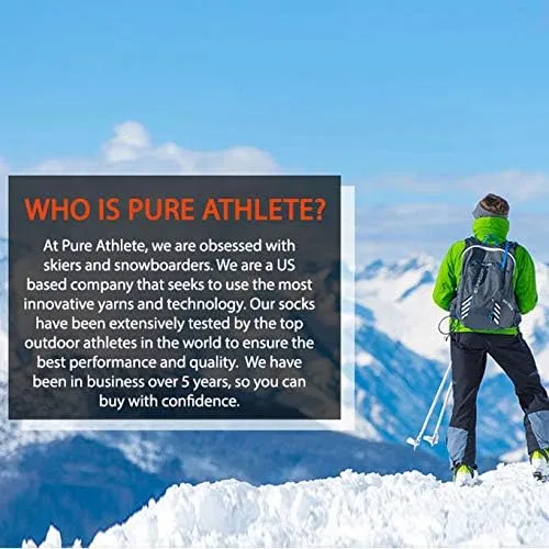 Vista 4 de Pure Athlete Calcetines de esquí para niños, calcetines de esquí de invierno OTC de lana merino para niños y niñas