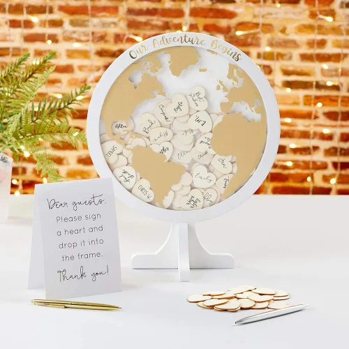 Vista 2 de Kate Aspen Libro de invitados de boda alternativo - Our Adventure Begins Globe Frame Recuerdo (22101NA), negro