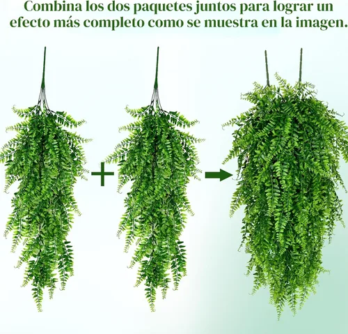 Vista 5 de Waipfaru 4 plantas colgantes falsas para exteriores, helechos falsos resistentes a los rayos UV, plantas falsas de plástico para pared