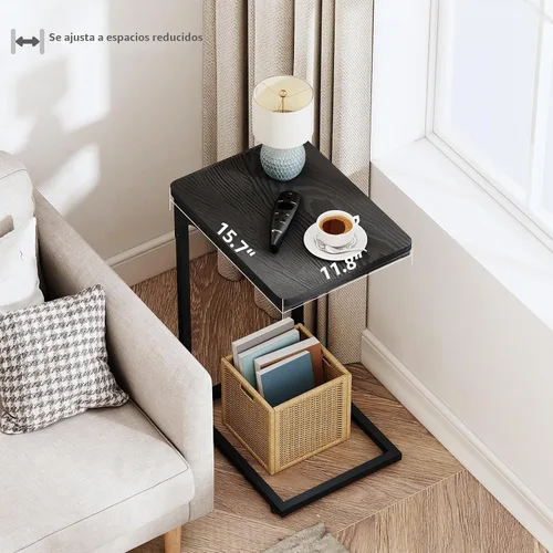 Vista 4 de QEEIG - Juego de 2 mesas auxiliares de mesa en forma de C, modernas, color negro (017-30B)