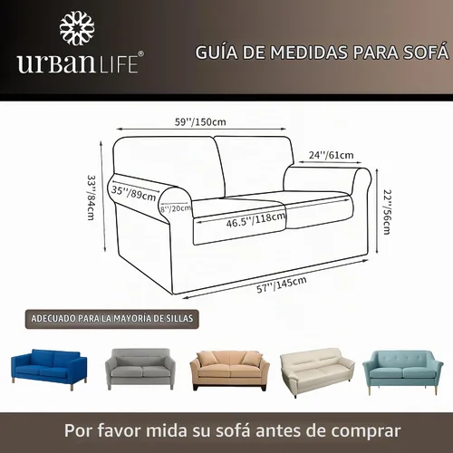 Vista 3 de URBANLIFE Funda elástica para sofá de 3 piezas, lavable a máquina, para sofá de 2 cojines, súper elástico, antideslizante, protector de muebles