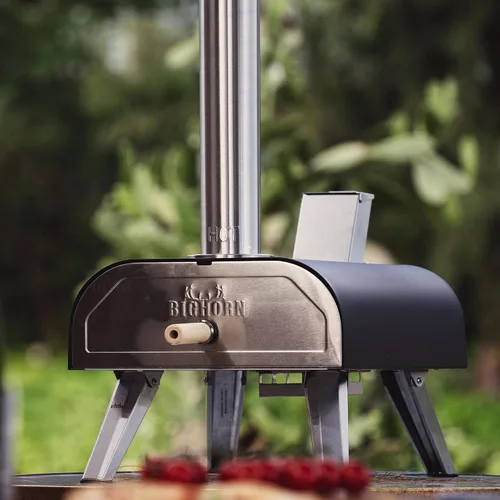 Vista 3 de BIG HORN OUTDOORS 12" Horno de piedra para pizza con leña, 475°C Horno para pizza al aire libre de acero inoxidable, portátil para uso en fiestas