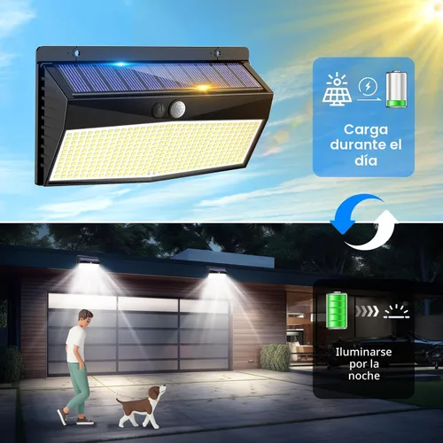Vista 3 de 368 luces LED solares para exteriores con sensor de movimiento, valla solar con 3 modos de iluminación, seguridad alimentada, impermeable