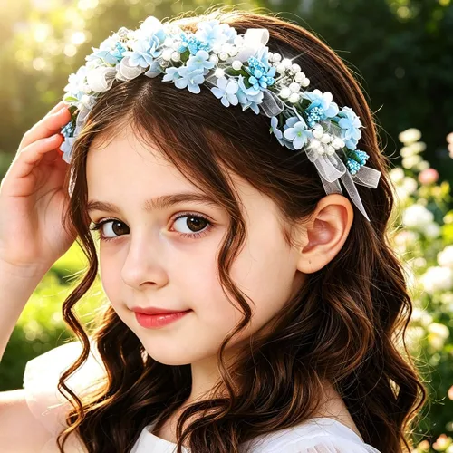 Vista 3 de Campsis - Diadema para niña de flores, color azul, accesorio para el Delicados accesorios para el cabello de graduación nupcial