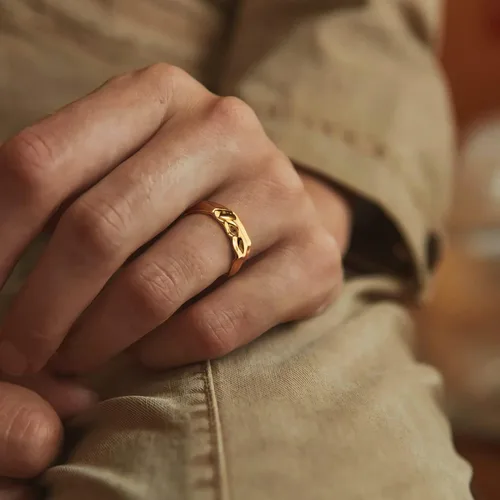 Vista 6 de MYEARS Anillo de oro para mujer, anillo de oro de 14 quilates, relleno al vacío, apilado, simple, joyería de dedo, tamaño 6-8