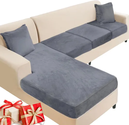 Vista 8 de NAISI Fundas de cojín de sofá de terciopelo elásticas de 1 pieza, fundas de asiento de sofá o respaldo, fundas suaves individuales para sofá Beige