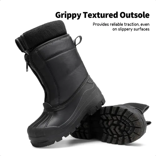 Vista 5 de DREAM PAIRS Botas impermeables de nieve de invierno para niños y niñas, para niños pequeños/grandes Negro