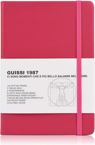 Vista 9 de Guissi Cuaderno clásico de cuadrícula de puntos, tapa dura A5, papel grueso sin ácidos de 2.82 oz/m², con bolsillo interior fino, piel sintética