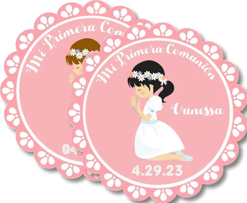 Vista 5 de Calcomanías de primera comunión para niñas, calcomanías de comunión de hermanas, calcomanías de comunión de gemelos para niñas, calcomanías