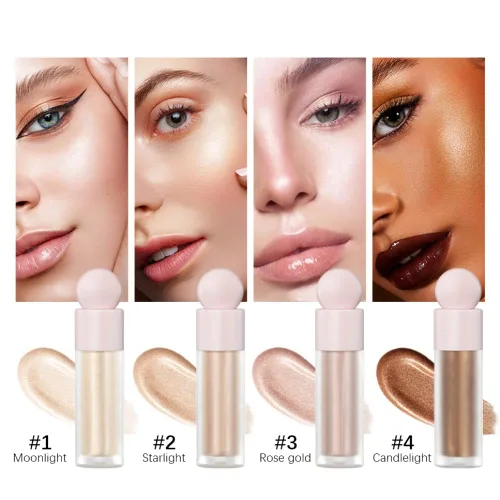 Vista 2 de Rotulador líquido para rostro, iluminador brillante, maquillaje para rostro, mejillas, cuerpo, suave, sedoso, impermeable, iluminador de cuerpo