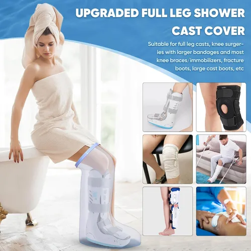 Vista 2 de Fxdunjr Funda impermeable extra ancha para ducha con parte inferior antideslizante, protector reutilizable para botas de caminar, cirugía, vendaje