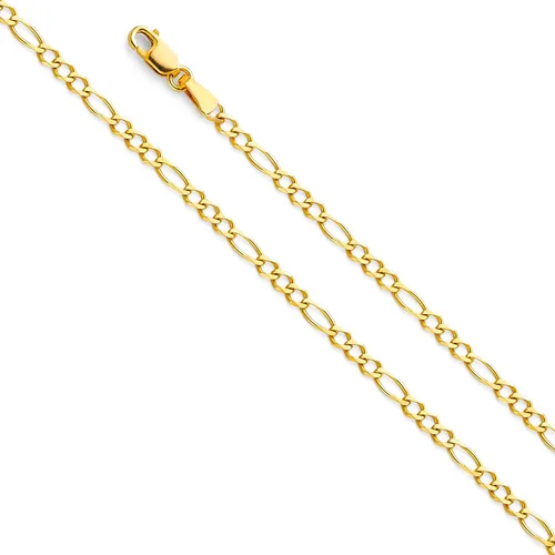 Vista 2 de Wellingsale 14k Yellow Gold Solid 2.5mm Figaro 3+1 Concave Chain Necklace