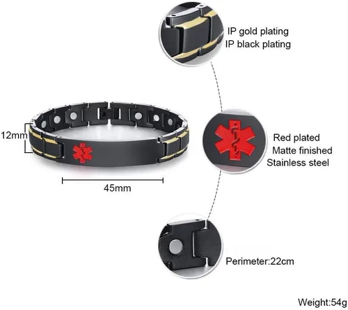 Vista 2 de XUANPAI Pulseras de alerta médica para hombres y mujeres con grabado gratuito ajustable de acero inoxidable para emergencias médicas