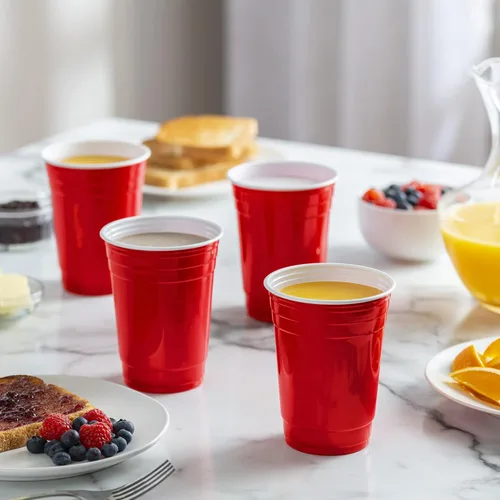 Vista 6 de GUSTO [18 onzas – 100 unidades] Vasos rojos desechables de plástico, vasos de fiesta para eventos y uso diario