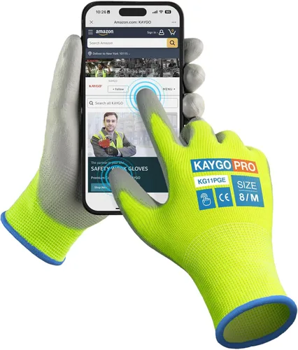 Vista 10 de KAYGO KG11PB - Guantes de trabajo de seguridad con revestimiento de poliuretano, 12 pares de guantes de punto sin costuras para hombres y mujeres