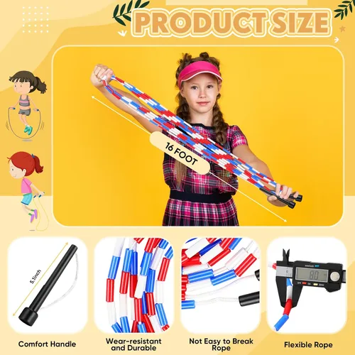 Vista 3 de Zubebe Cuerdas de salto holandesas dobles de 16 pies a granel, cuerdas de cuentas coloridas para niños y adultos, fitness, educación física