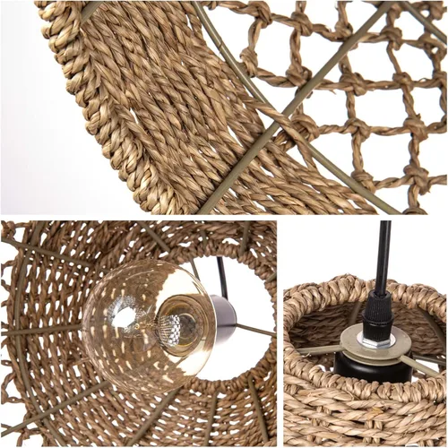Vista 6 de Arturesthome Lámpara colgante tejida, moderna lámpara colgante bohemia con pantalla de ratán tejida a mano, lámpara colgante costera de granja