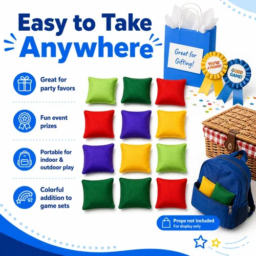 Vista 6 de Paquete de 12 bolsas de frijoles de nailon de 2 pulgadas/2.0 in, para niños, familia y adultos, juegos de patio al aire libre, lanzamiento de bolsas