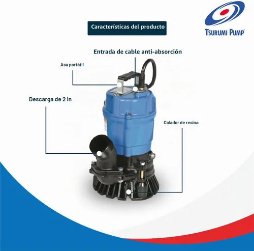 Vista 3 de Bomba sumergible Tsurumi Pump HS2.4S para desperdicios con agitador 1/2 HP 115V 2 pulgadas de descarga Ideal para aplicaciones de desagüe con arena