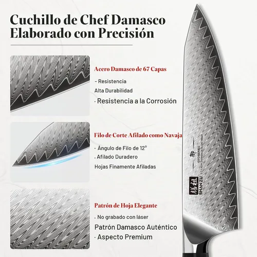 Vista 2 de SHAN ZU Juego de cuchillos de damasco de 3 piezas, juego de cuchillos
