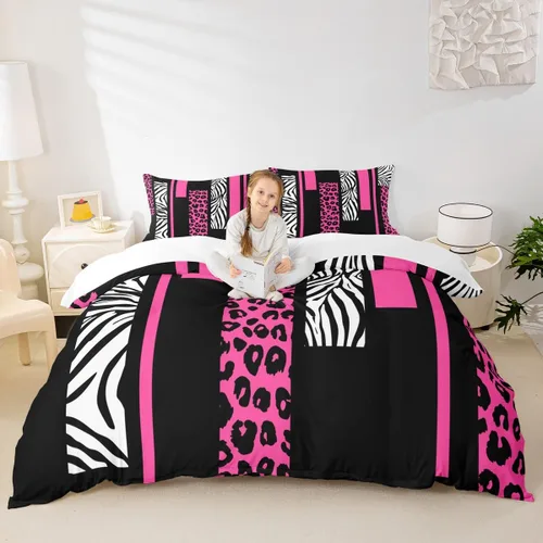 Vista 17 de Juego de funda de edredón con estampado de leopardo, tamaño individual, juego de ropa de cama rústica con rayas de piel de cebra, decoración