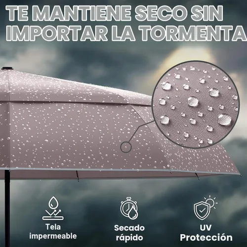 Vista 7 de Royal Walk Paraguas plegable resistente al viento, viaje compacto y fuerte, lujoso, mango de madera real, apertura y cierre automático, doble toldo