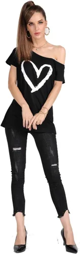 Vista 29 de MAGICMK - Camiseta casual para mujer, con estampado de labios y hombro descubierto, talla extragrande