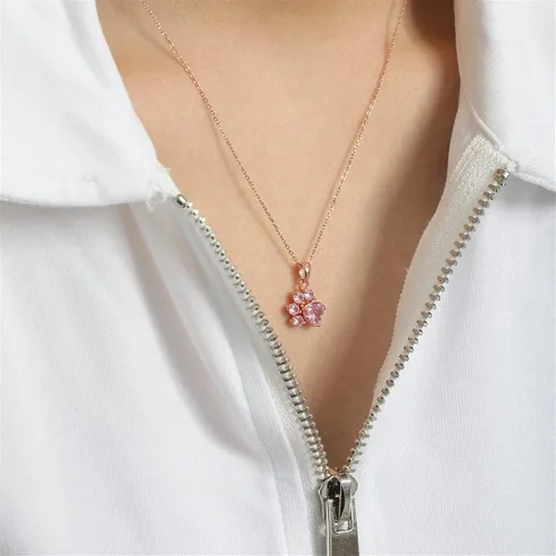 Vista 2 de Collar con dije de regalo de huella de gato, cadena de cruz chapada en oro rosa, plata 925, simple, delicado para novia, fiesta, aniversario